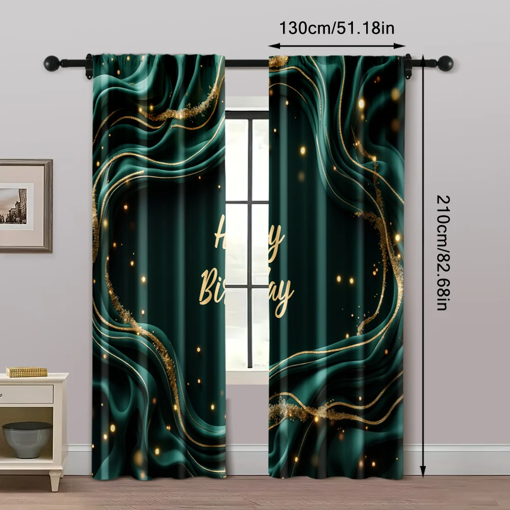 2pcs, Curtain Fabric 2D print Emerald Green & Golden Happy Birthday Machine Washable Fabric (without rod) Room Decor for Bedroom 5