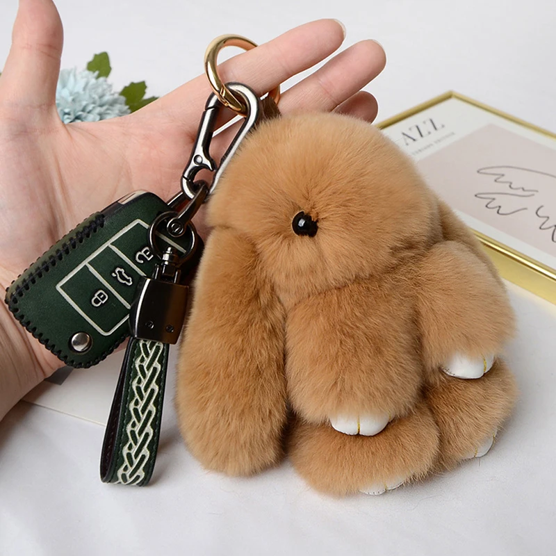 Cute Plush Bunny Keychain Women Fur Angel Rabbit Key Ring Plush Dolls Toy Girls Bag Car Key Pendant 15cm