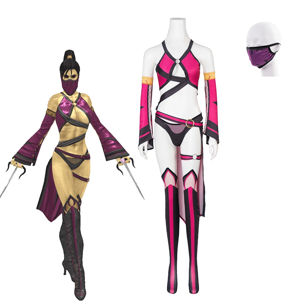 

Game Mortal Kombat 9 Mileena Cosplay Costume Sexy Purple Outfits Mileena Battle Suit Full Set Women Halloween Mileena Set