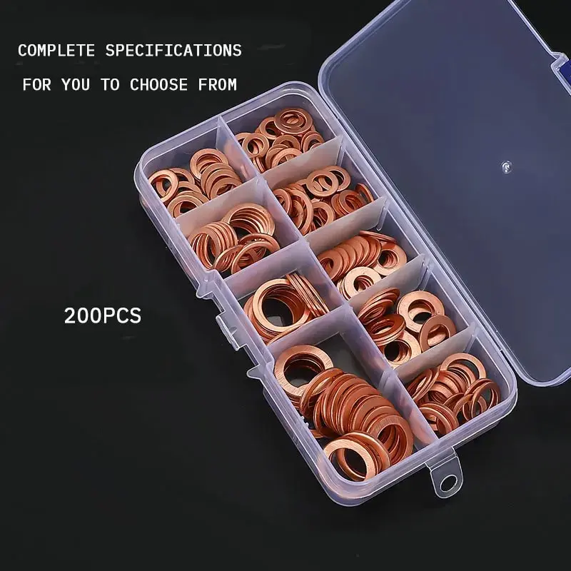Copper Gasket Combination Copper Gasket Boxed Multistandard O Shaped Oil Plugging and Sealing Ring 1 Box 200pcs