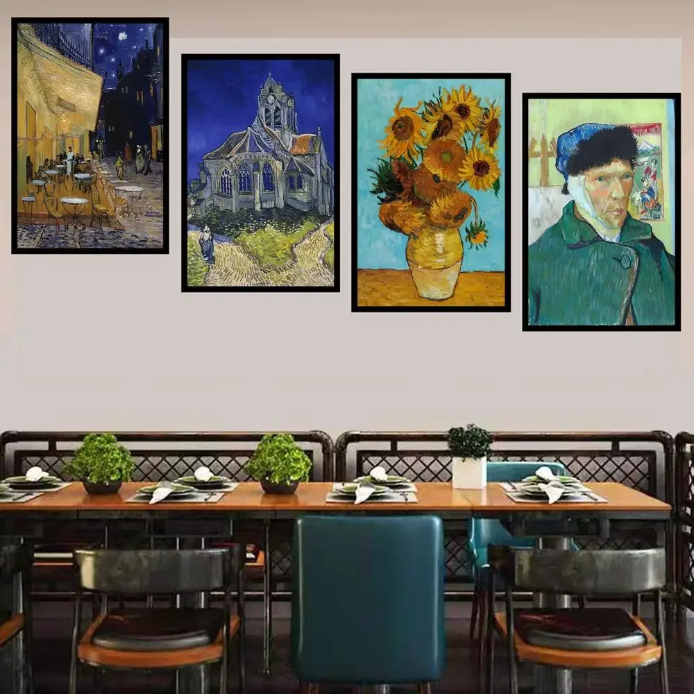 

Van Gogh Art print Poster Self-adhesive Art Poster Retro Kraft Paper Sticker DIY Room Bar Cafe Vintage Decorative Painting