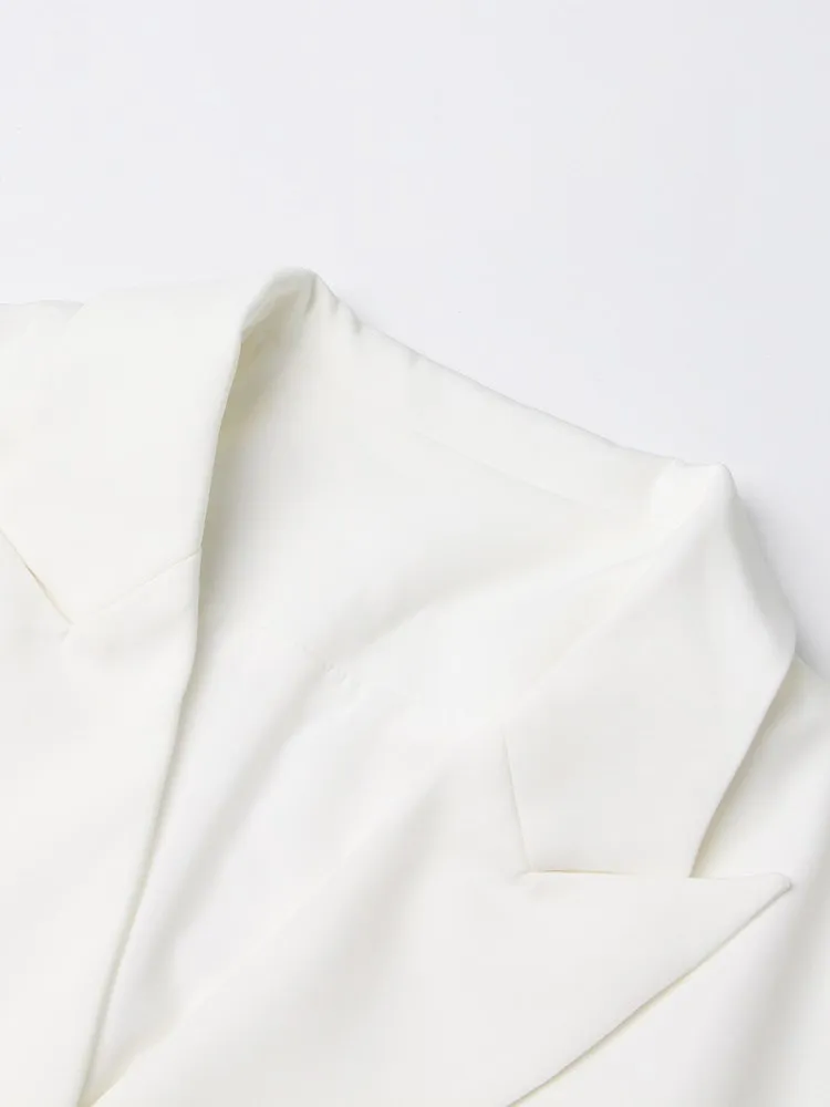 KBQ Hollow Out Cropped Blazers For Women Notched Collar Long Sleeve Spliced Buttom Solid Straight Blazer Female Fashion Clothing