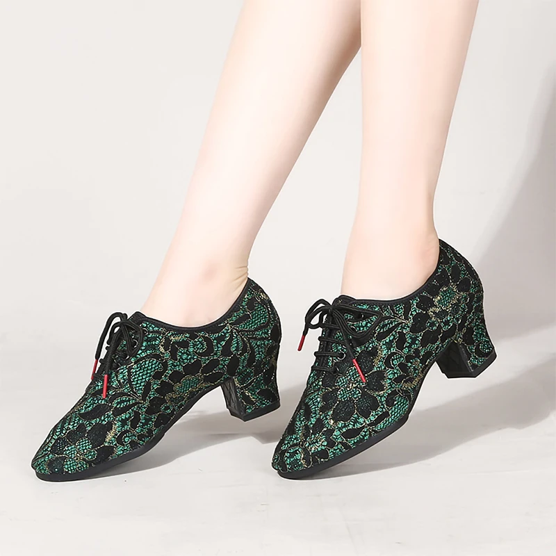 DKZSYIM Women Lace Dance Shoes Modern Tango Waltz Shoes Ballroom Dancing Shoes Rubber Sole Woman Dance Sneaker Size 34-41 3