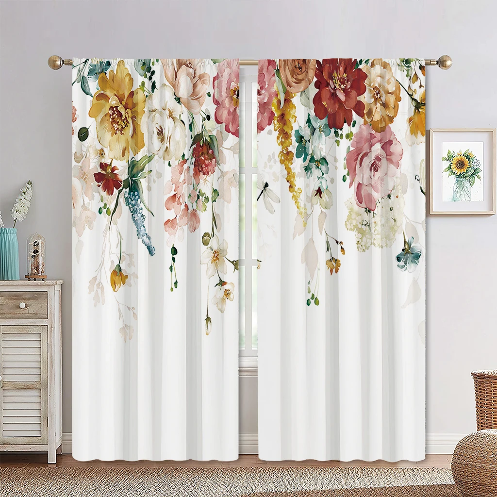 Modern Minimalist Wind Floral Curtains, Green Leaf Curtains,  Light Luxury Style, Home Living Room, Bedroom, Balcony Decor, 3D 3