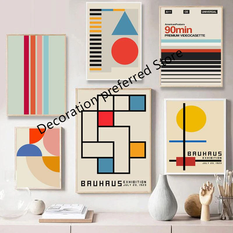 Nordic Retro Geometric Pattern Poster Abstract Line Canvas Painting Wall Art Print Pictures For Living Room Home - Painting & Calligraphy - AliExpress