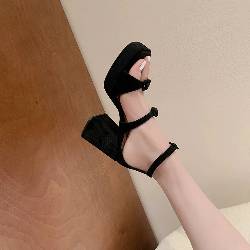 

Platform Buckle Thick Heel High Heels Open Toe Black Mary Jane Sandals Banquet Patent Leather Woman Shoes Sandalias Mujer Verano