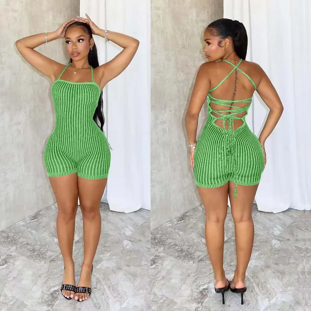 Sexy Knitted Crochet Jumpsuits 2024 Summer Clothes Women Club Party Rompers Elegant Luxury Bodycon One Piece Bandage Jumpsuit
