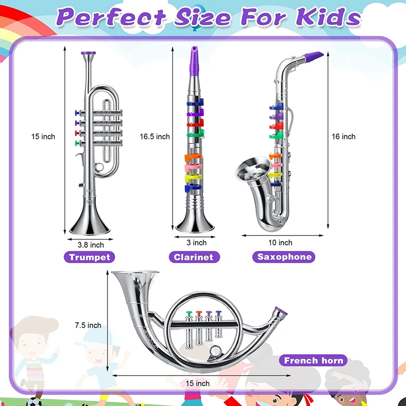 Classical Clarinet Trumpet Saxophone Imitation Musical Instrument Toys Boys Girl Early Education Learning Tool for Kids Children 3