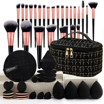 Set di Pennelli Professionali per Trucco con Kit di Spugne per Fondotinta, Ombretto, Illuminante, Blush, Correttore, Cipria e Strumenti Cosmetici
