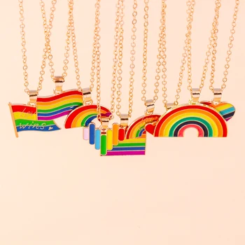 Cute Enamel Rainbow Flag Pendant Necklace for Women Girls Love Heart Necklaces Chain Party Holiday Jewelry Gifts