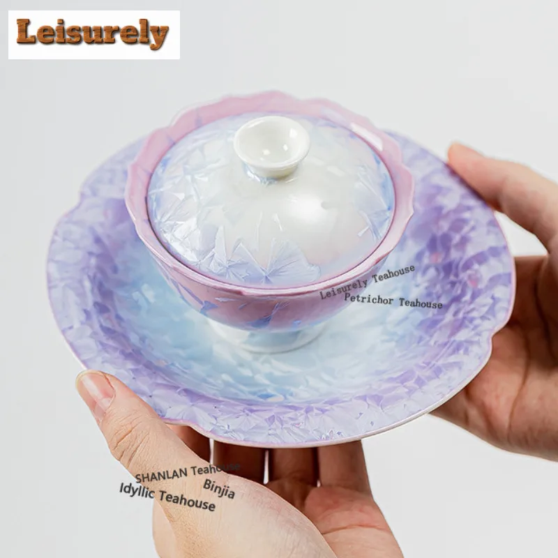 Crystal Glaze Gradient Purple Teapot Traditional Tea Infuser Pot Tea Making Kettle With Filter Gaiwan Teacups Pot Bearing Series