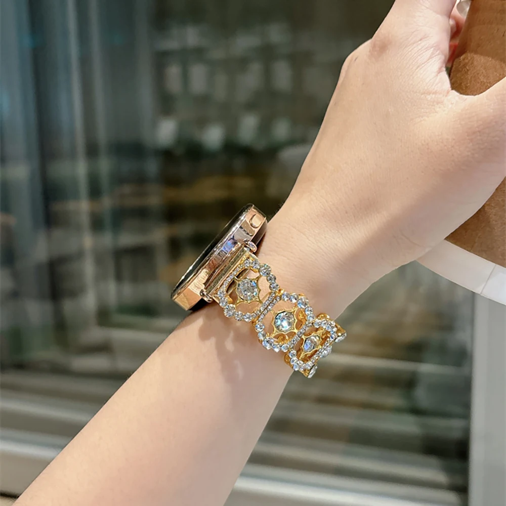 Luxury Bling Diamonds Elastic Metal Bracelet Strap