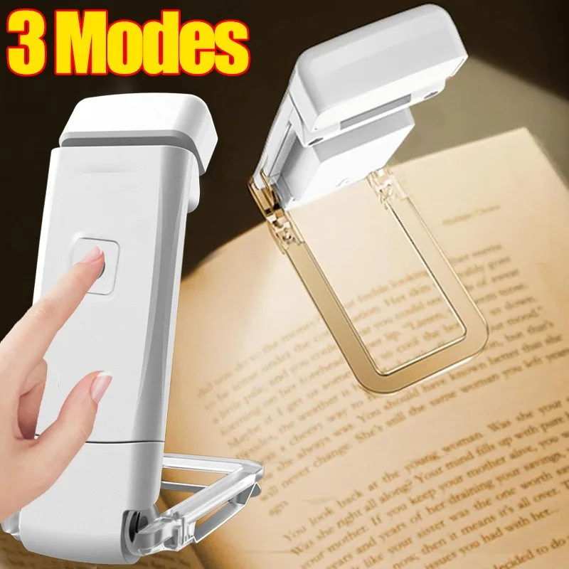 USB Rechargeable Book Light Brightness Adjustable for Eye-Protection LED Clip on Portable Bookmark Light