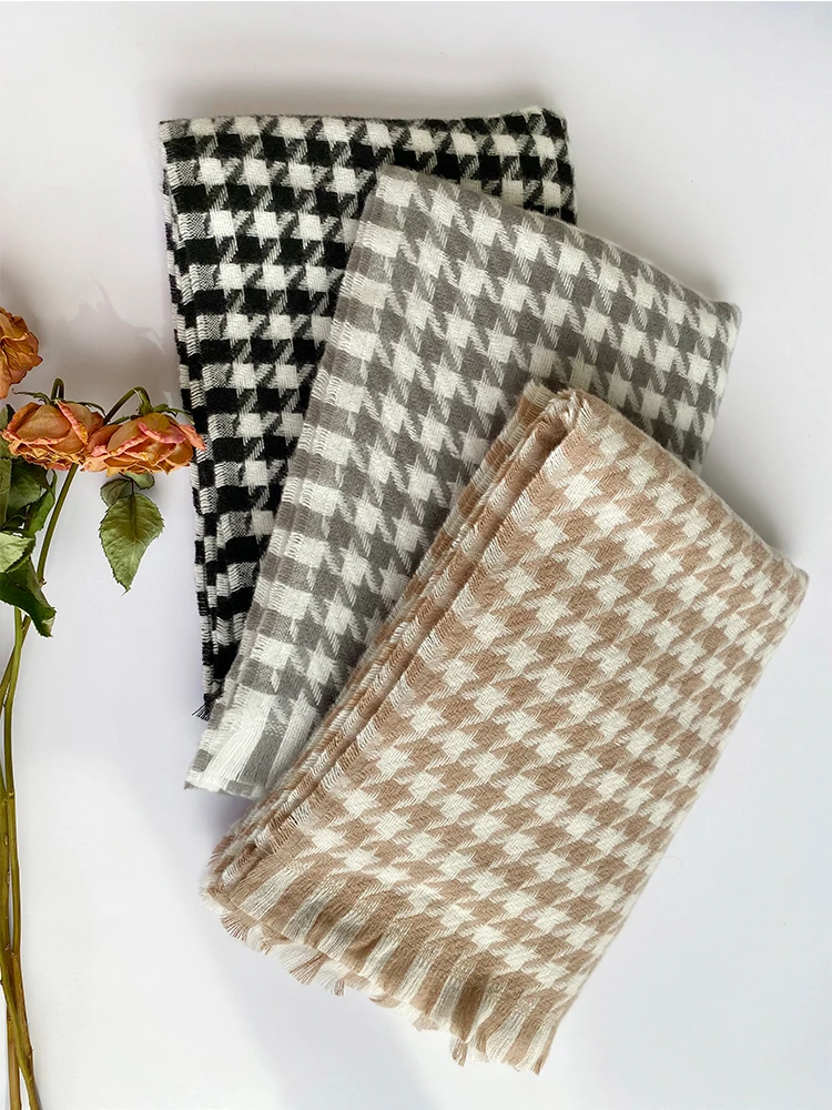 New 2023 Autumn Winter Preppy Plaid Vintage Scarf Women Men Houndstooth Scarve Pashmina Mujer Foulard Bufanda Pareo Wrap Shawl