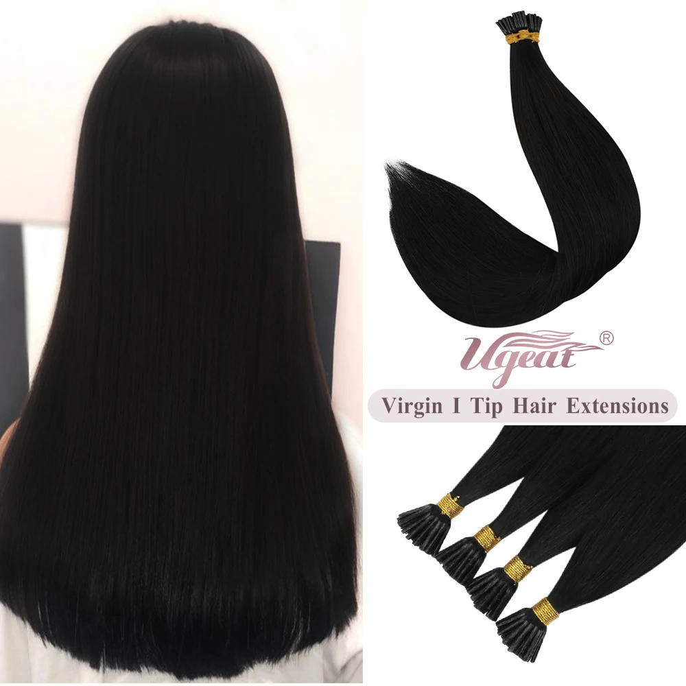 [] Ugeat I Tip Virgin Hair Extensions 14-22" Hot Fusion Straight Hair Extensions Human 0.8G/S For Women