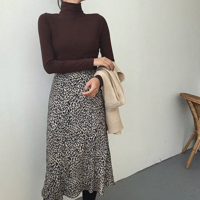 Spring Long Sleeve Turtleneck Tops Slim Knitted Bottoming T Shirt Korean Fashion Sweater Harajuku Pullover Women Clothing Jumper Coffee