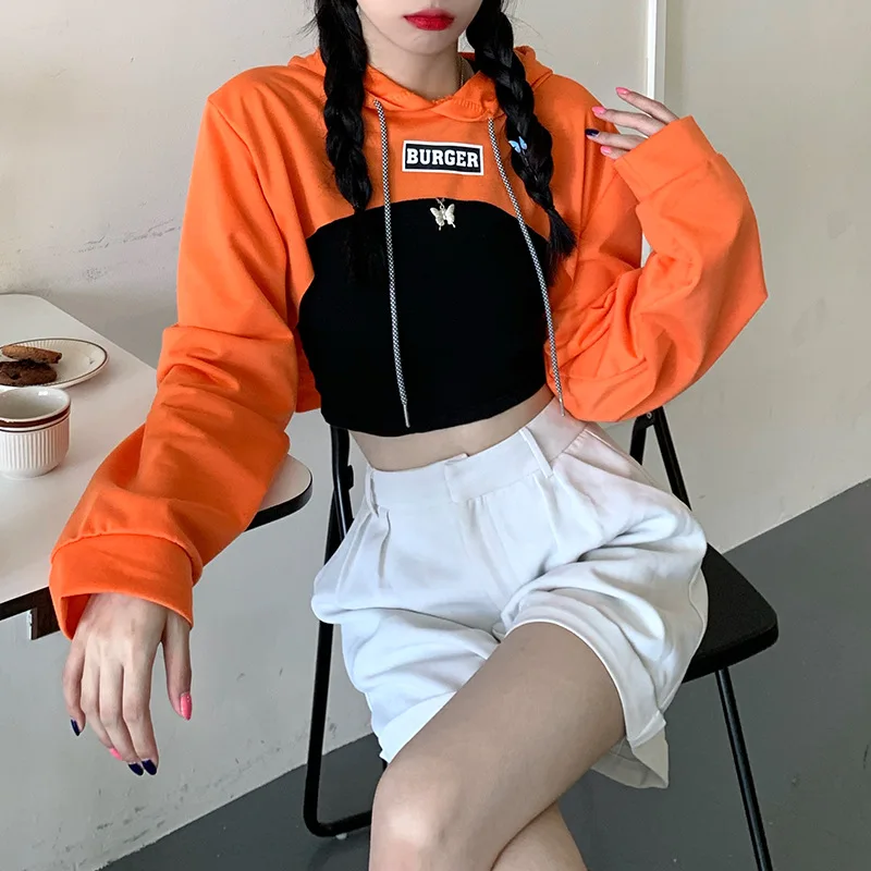 2022 Spring Autumn Short Hoodies Y2k Clothes Sweatshirts Grunge Sexy Bodysuit High Waist Hip Hop Dance Long Sleeve Streetwear