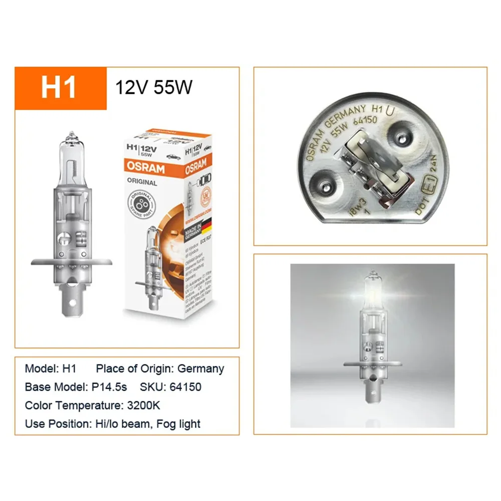 OSRAM H1 H3 H4 H7 H11 9005 9006 Headlight Lamp H8 H9 H16 HB3 HB4 Original White Fog Lamp Car Halogen Bulb Made in Germany (1pc) 4