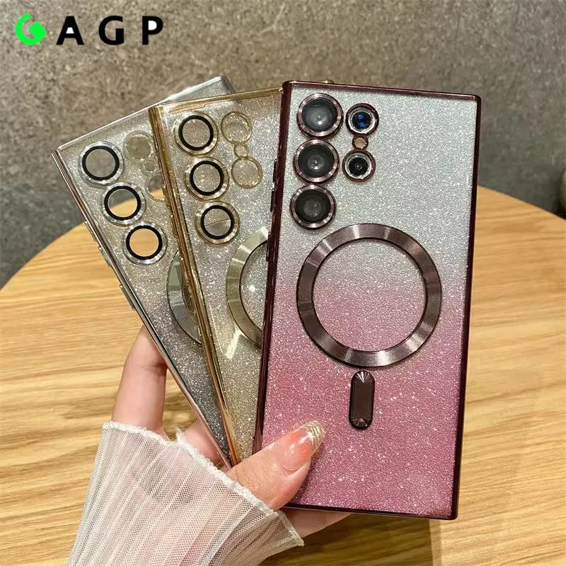Luxury Gradient Glitter Magsafe Magnetic Phone Case With Camera Guard_voghion.com