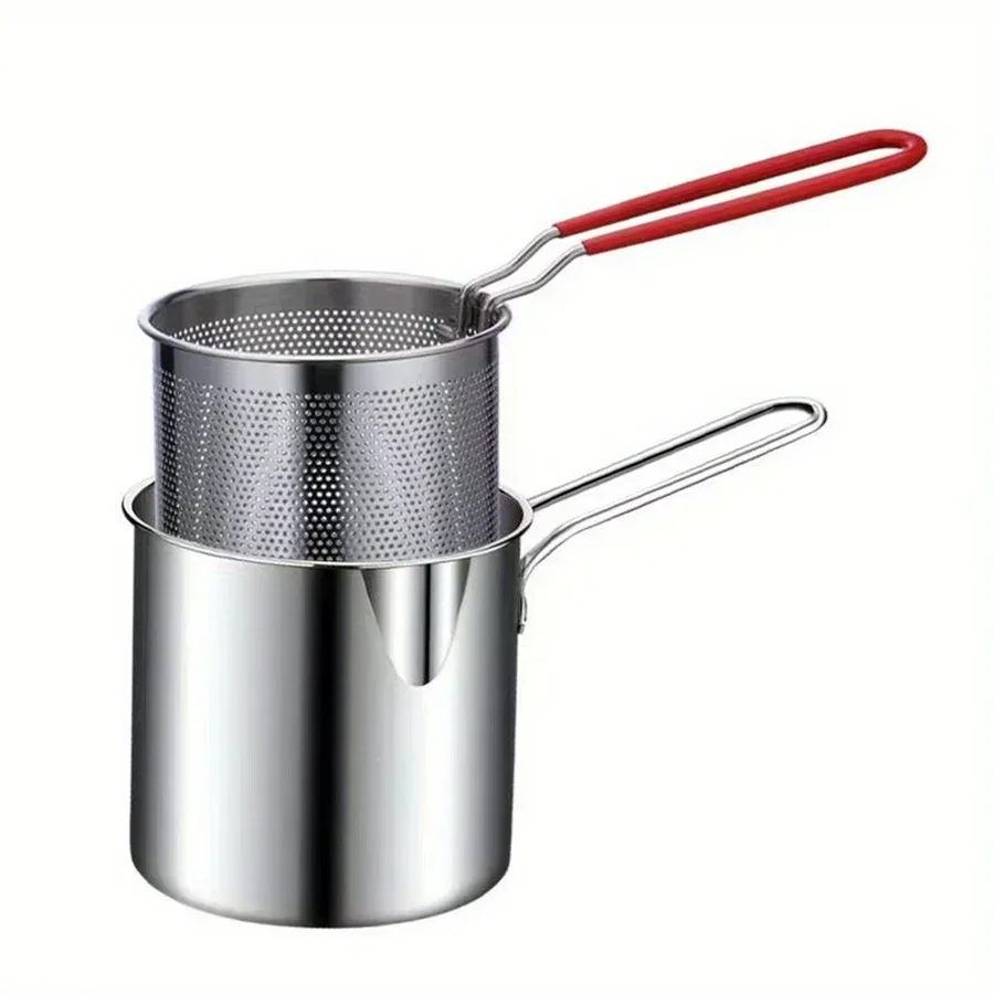 stainless steel fryer with French fries and chicken wings,Tianfu Luo pot household small oil pot with filter screen