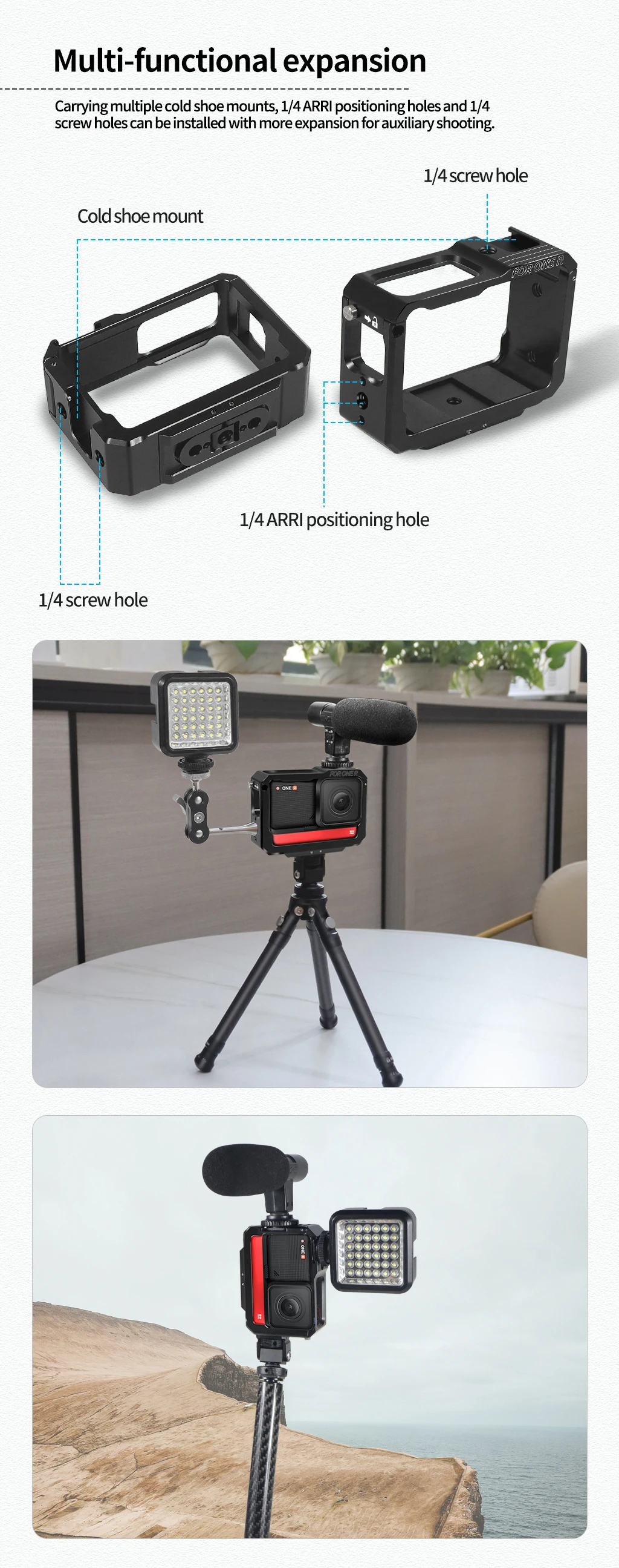 One RS R Cage Rig für Insta360 One RS R Kamerahalterung 1/4 Magnetfußadapter Cold Shoe Mount 360 1 Zoll 4K Panoramic Edition – Detail 36