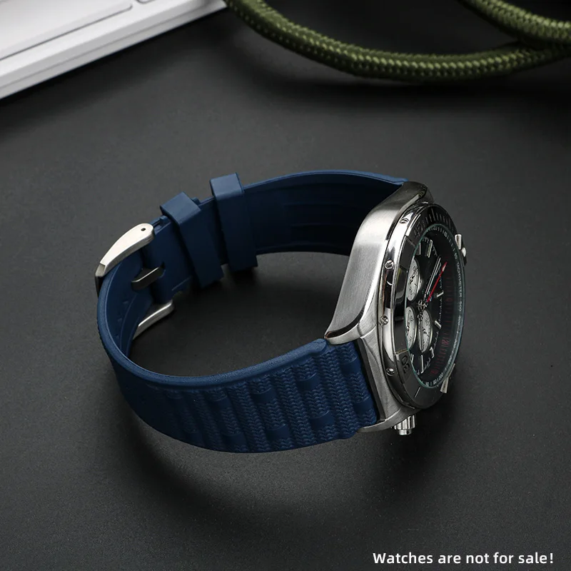 Premium Rubber Watch Strap - Durable Fluororubber in Black & Blue, 22mm/24mm