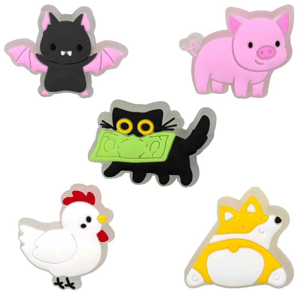 5PCS LED Clog Shoe Charms Cute Animal Duck Gamepad Pig Black Cat Shoe Buckle Accessories Pins for Women Men Cute Shoe Decoration view 5