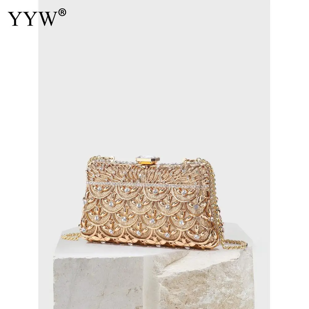 Luxury Crystal Evening Clutch Bag Diamond Women Clutch Evening Bag Wedding Golden Clutch Purse Chain Shoulder Bag Party Handbag