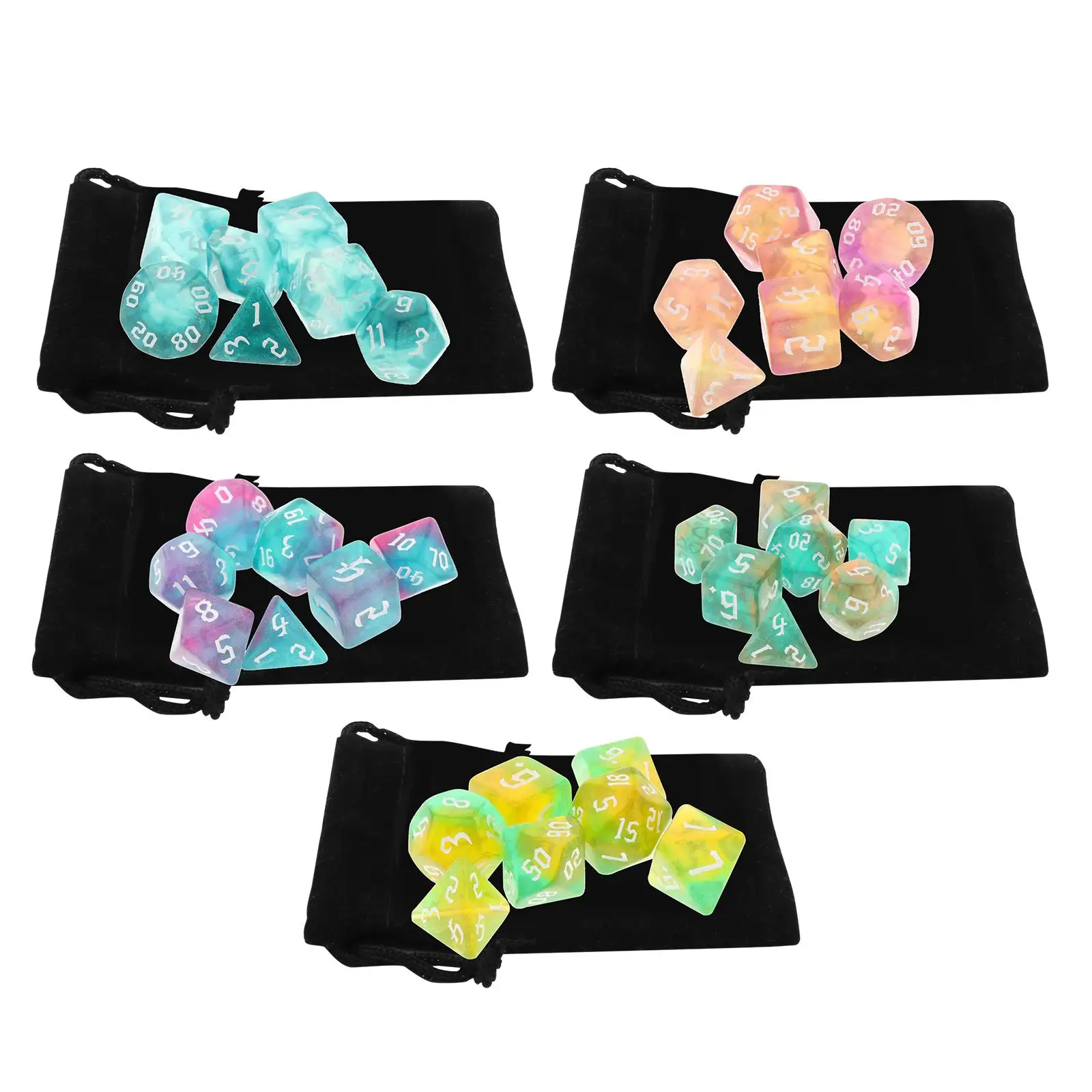 

Set of 7 Polyhedral Dices Set Party Toys D with Pouch for DND RPG Table Games Math Teaching Classroom Accessories