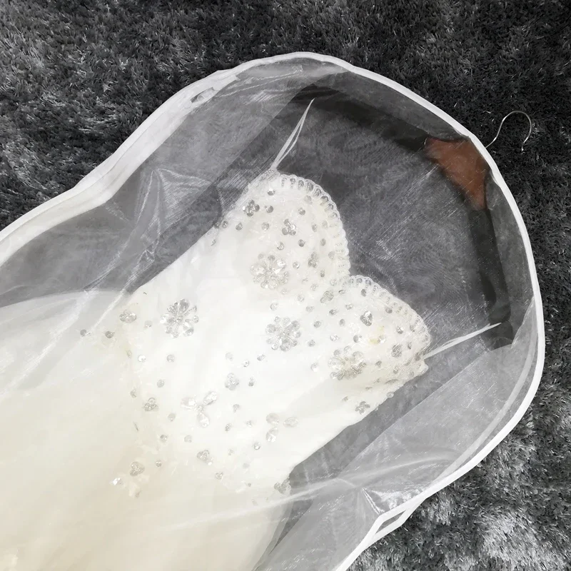 Wedding dress dust cover Double-sided transparent tulle/voile bridal dress cover side-zipper home wardrobe gown storage bag