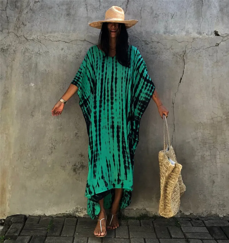 Fashion Casual Striped Print Long Dresses Women Bohemian V-neck Bat Sleeve Loose Slit Beach Dress Summer New Beachwear Vestidos 92 Fashion Casual Striped Print Long Dresses Women Bohemian V-neck Bat Sleeve Loose Slit Beach Dress Summer New Beachwear Vestidos