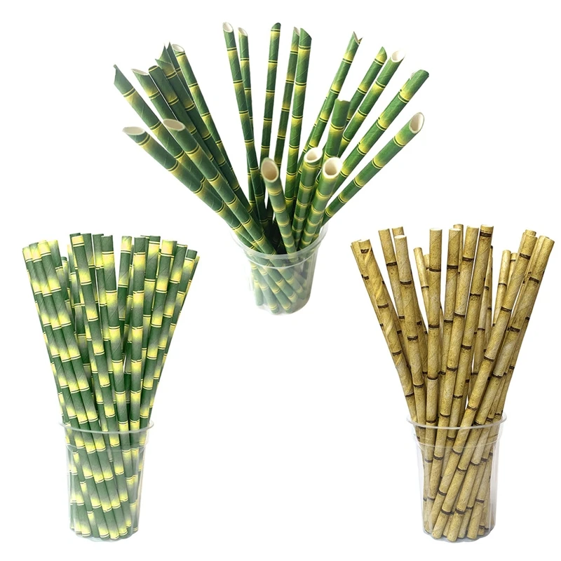 

Bamboo Pattern Paper Straws Biodegradable Drinking Straws Party Supplies Easy to Use Gift for Home Housheold Tool