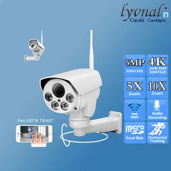 H.265 Sonyimx415 UHD 4K 8MP Telecamera IP di sicurezza wireless bullet Wifi 5X Zoom ottico 10X Messa a fuoco automatica Audio Visione notturna IR