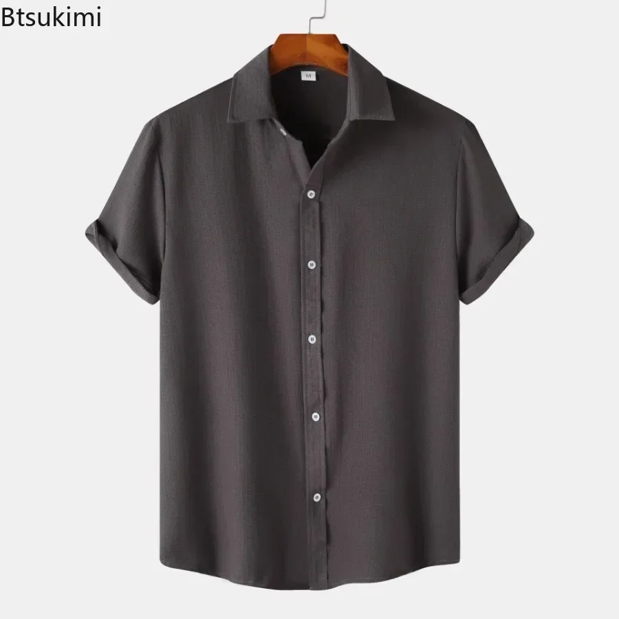 Men's Solid Color Casual Shirts Summer New Men Short-sleeved Single Breasted Simple Blouse Tops Male Beach Holiday Camisas