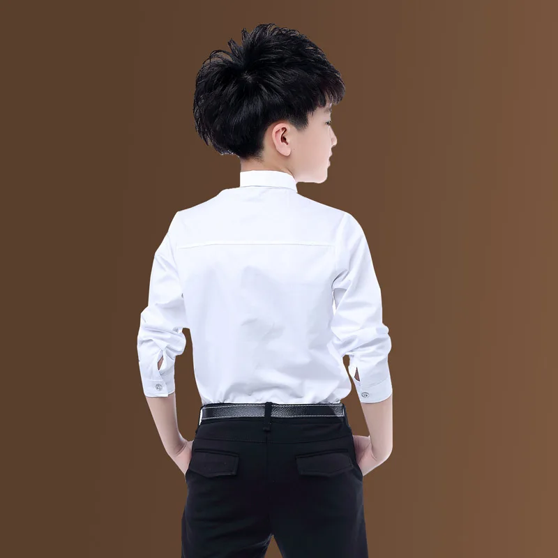 New Children Boys Shirts Cotton Solid Black&White Shirt With Tie Boys For 3-15 Years Teenage School Performing Costumes Blouse