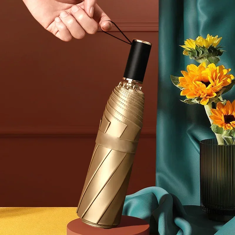 Titanium Gold Double Layer Umbrella Sun UV Protection Sunshade Rainproof 3 Folding Sunny and Rainy Umbrellas for Women Men mini umbrella folding umbrella automatic umbrella mini sun umbrella wind resistant umbrella sun umbrella automatic sun umbrella windproof umbrella manual umbrella reverse folding umbrella