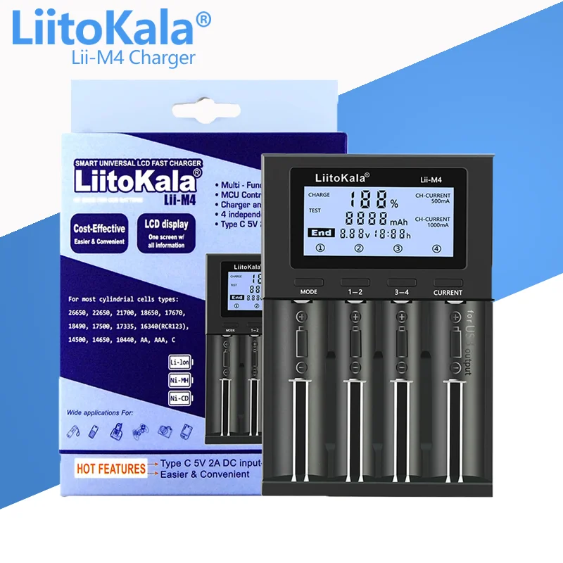 Chargeur Intelligent Liitokala LII-PD4 – 4 Emplacements Pour Piles Li-ion / NiMH, Écran LCD, Charge Rapide 2000 MA