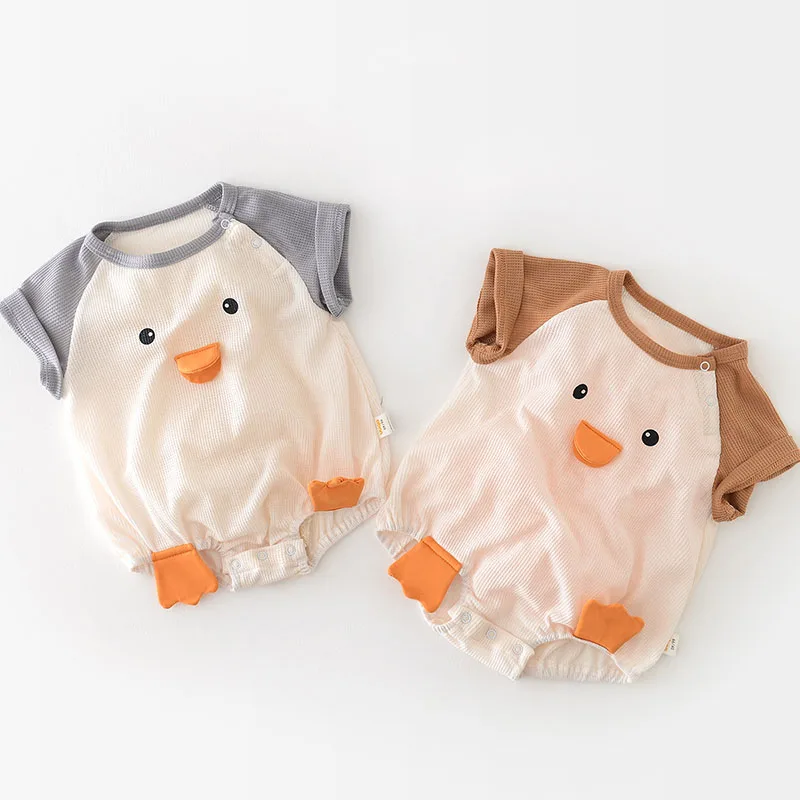 Summer Baby Bodysuit Short Sleeve Boys One Piece Waffle Infant Girls Clothes 2