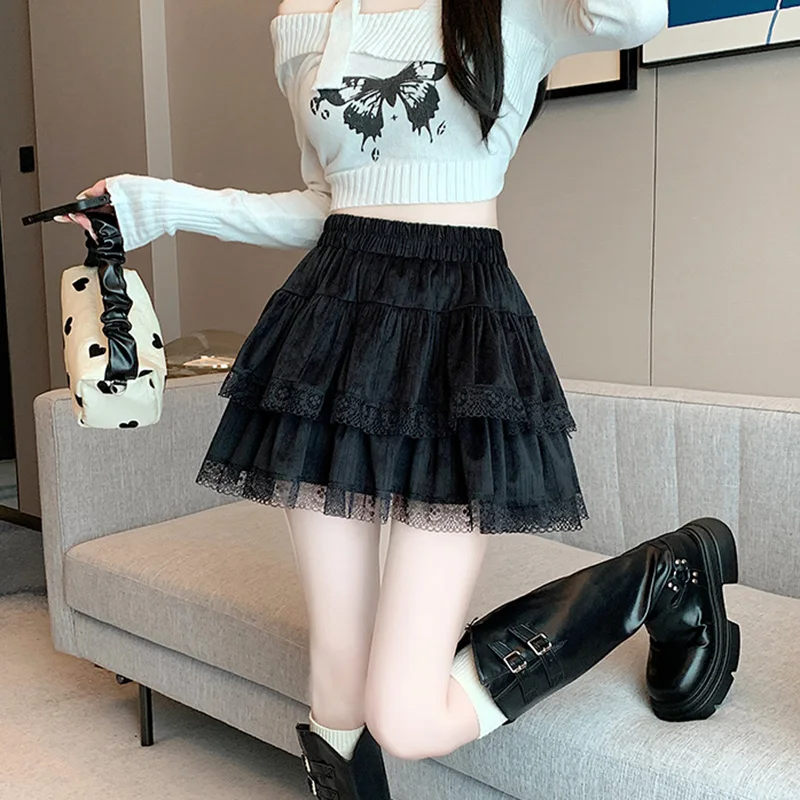 y2k Mini Skirt Women Coquette Clothes Lolita Fairycore High Elastic Tiered Ruffle Skirts Goth Lolita Skirts Streetwear