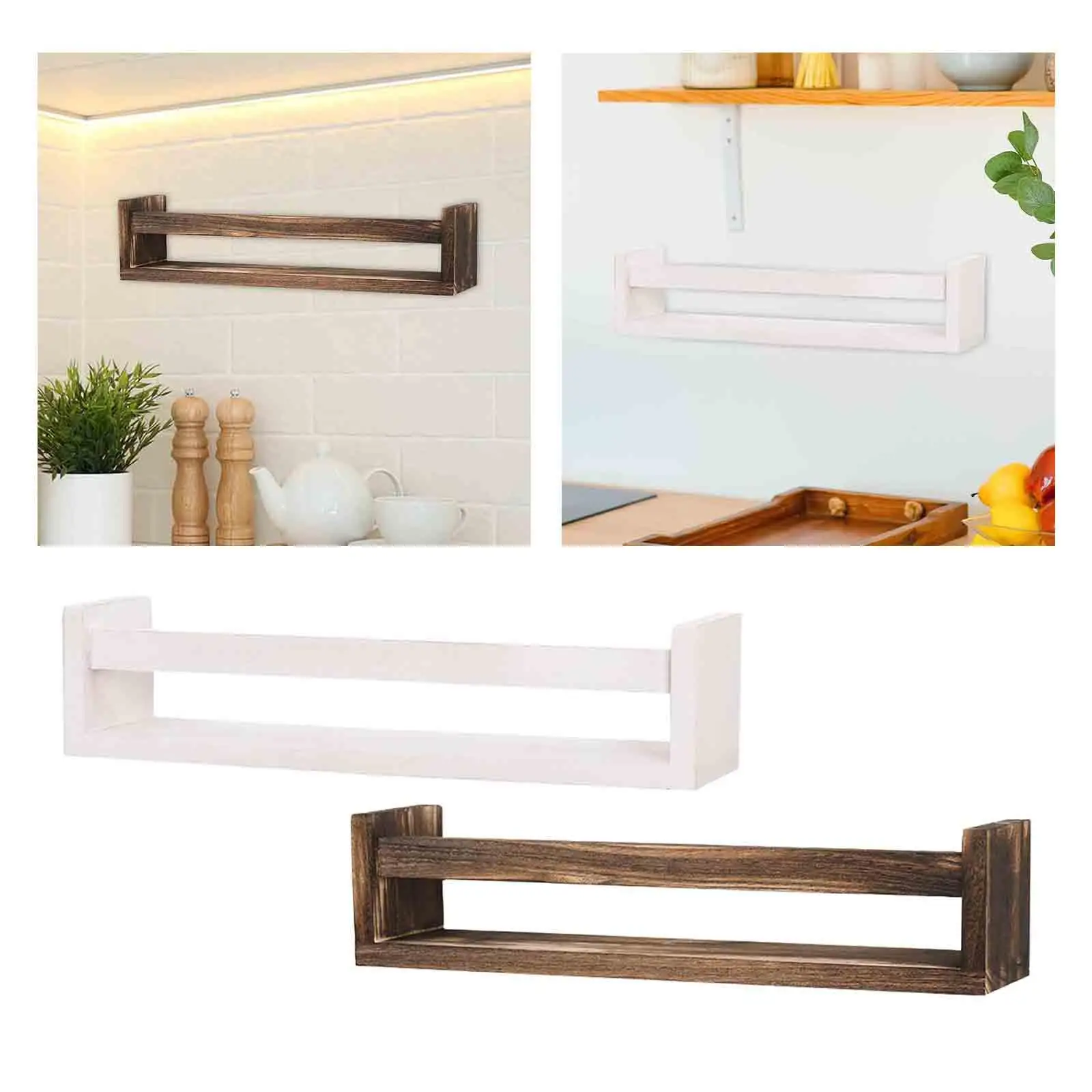 Wood Multifunction Spice Rack Display Shelf Wall Mounted Hanging Wall Bookshelves Storage Rack for Pantry Bedroom Kids Room