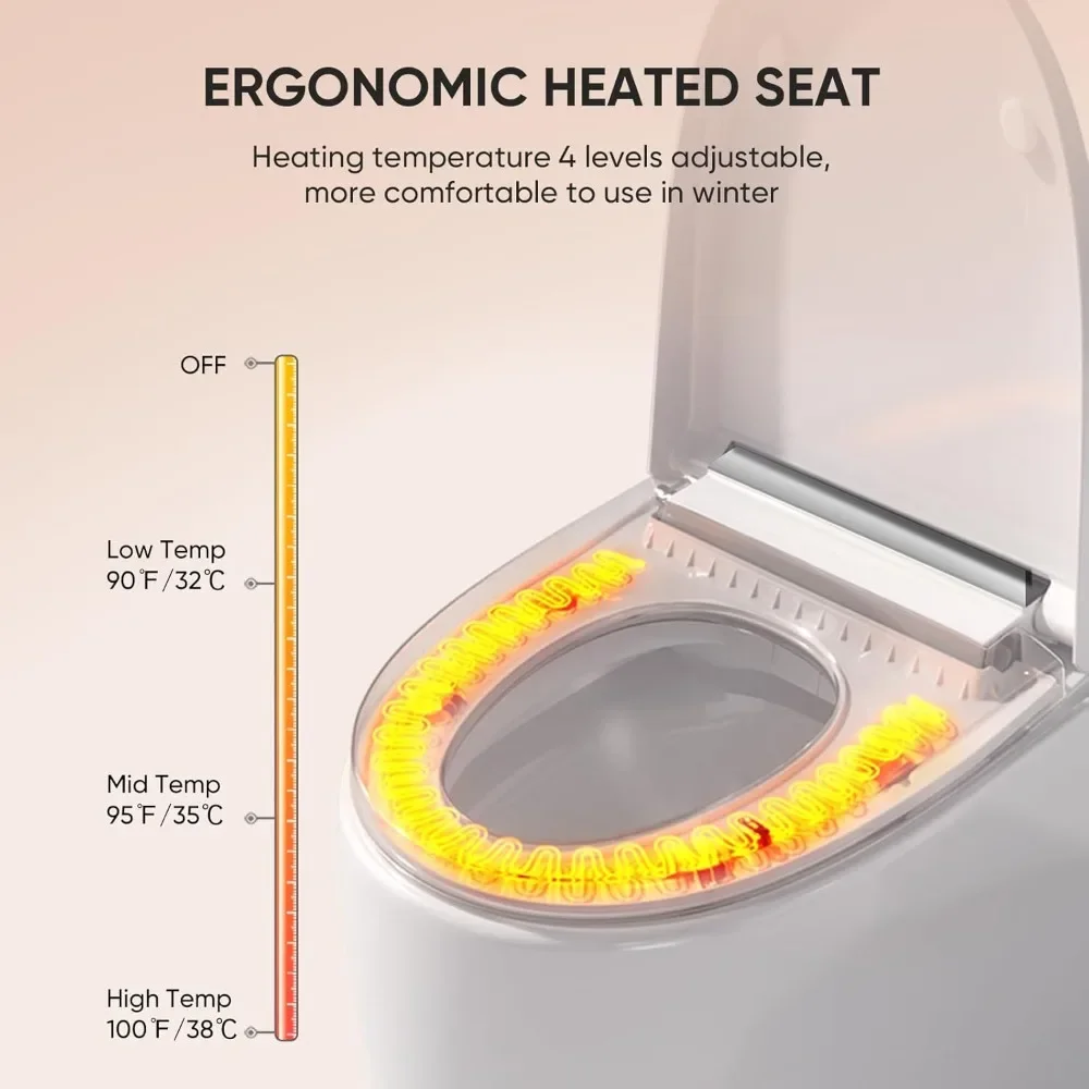 Smart Toilet with Built-in Heated Seat, Tankless Toilet with Auto Flushing,Adjustable Seat Temp, Flush Remote Control, Elongated 2