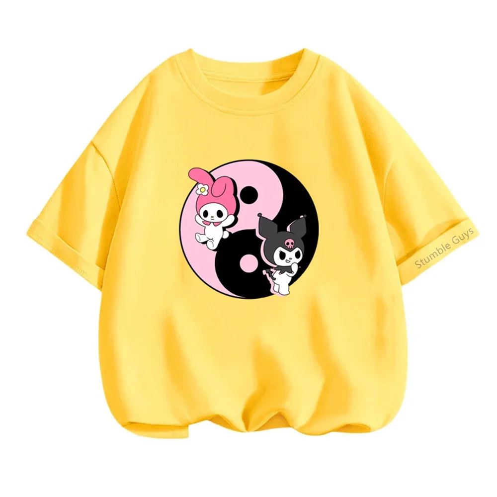 Sanrio Kawaii Kuromi 아동용 티셔츠 여름 3-14Y 남아 의류 여아 통기성 캐주얼웨어