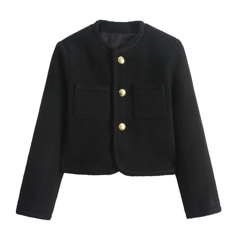 Autumn Women's Clothing Short Design Long Sleeve Button Fly Office Lady Suits Blazers Elegant Female Woolen Coats Black Beige