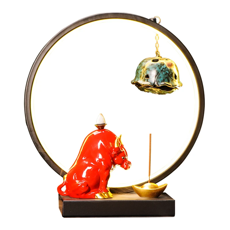 

Ceramic Aromatherapy Burner Chinese Style Backflow Incense Burner with Led Light Home Entrance Decoration Creative Gifts Fogao B