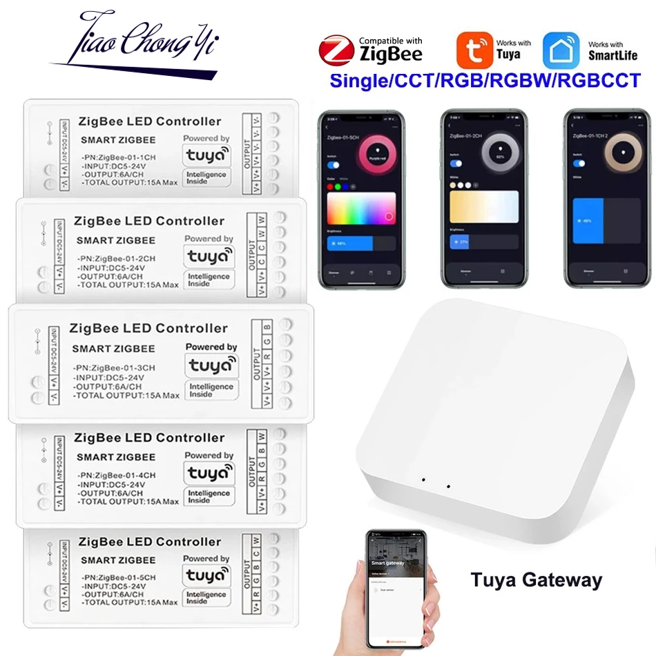 

Tuya zigbee Gateway 5-24V LED controller smart APP compatible with iOs Android Alexa Google Voice control DIM RGB RGBW Strip