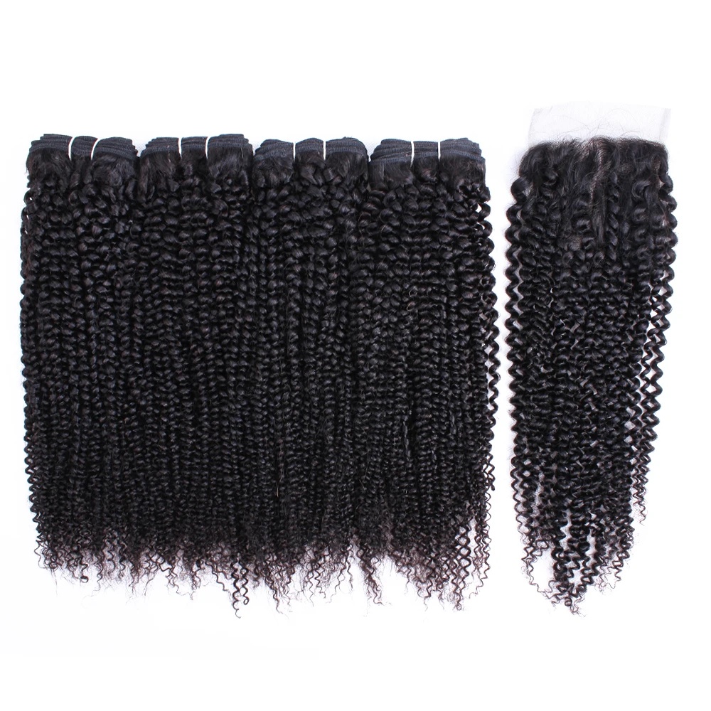 

Gemlong 4 Bundles With 4*4 Lace Closure For Full Head Kinky Curly Remy Indian Human Hair Extension 4x4 Swiss Lace Afro Curl