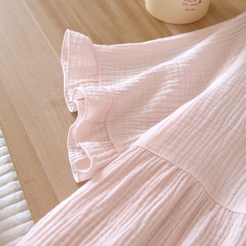 Spring and summer 2024 new women's pajama suit 100% cotton crepe short-sleeved capris embroidered round-neck household clothes