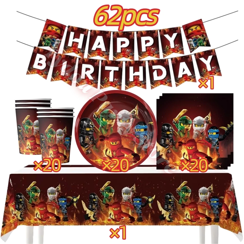 Geburtstagsparty-Dekorationsset: Ninjato-Becher, Teller, Banner, Schlüsselanhänger, Luftballons für Jungen, Kindergeburtstag, Babyparty, Fotokabinen-Requisiten – Detail 8