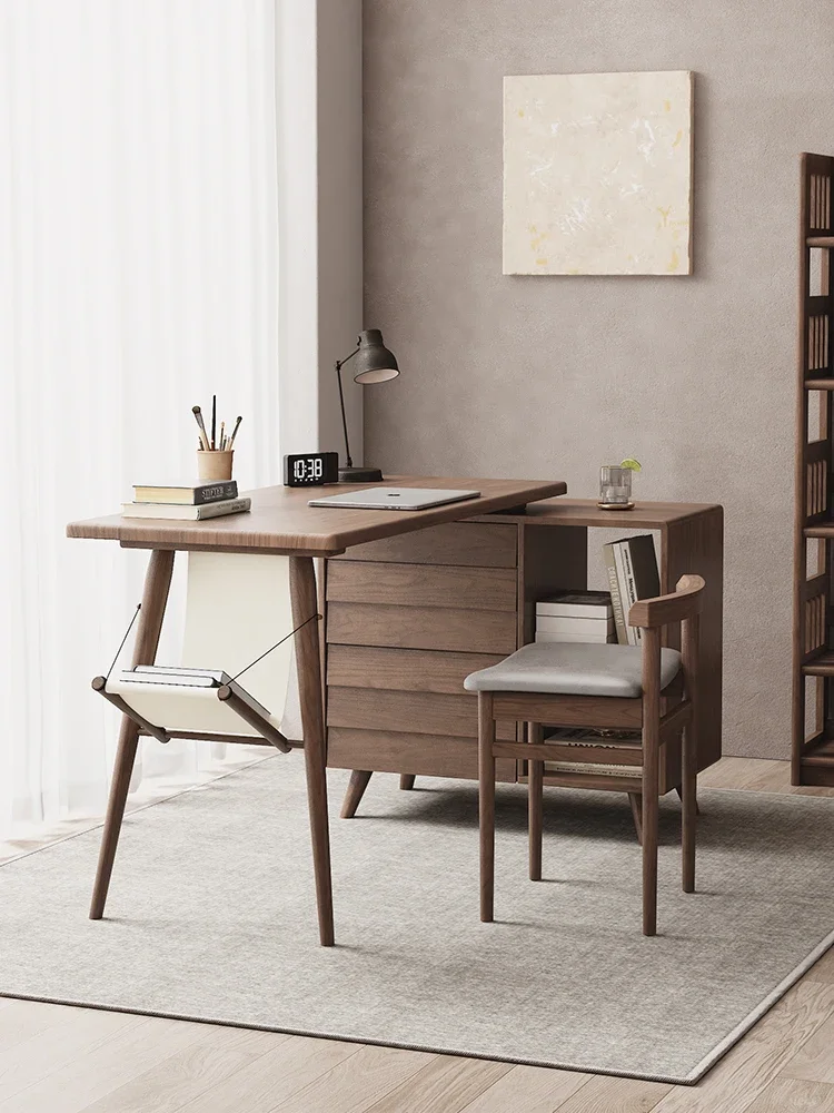 

Solid wood corner desk bookcase integrated student study desk retractable double computer desk