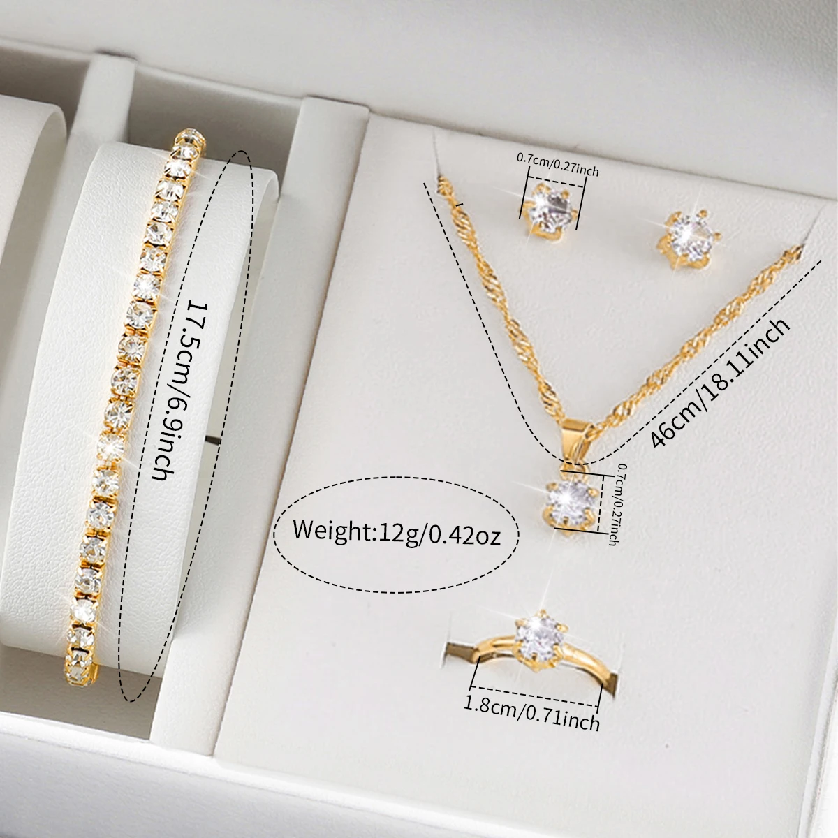 Trendy Luxury Watch Women Elegant Bracelet Necklace Earrings Ring Rhinestone Fashion Wristwatch Casual Ladies Steel Watches